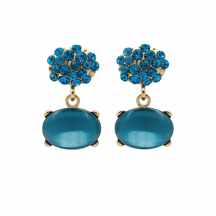 Teal Cubic Zirconia Elliptical Dangle Ear Studs GWE -218