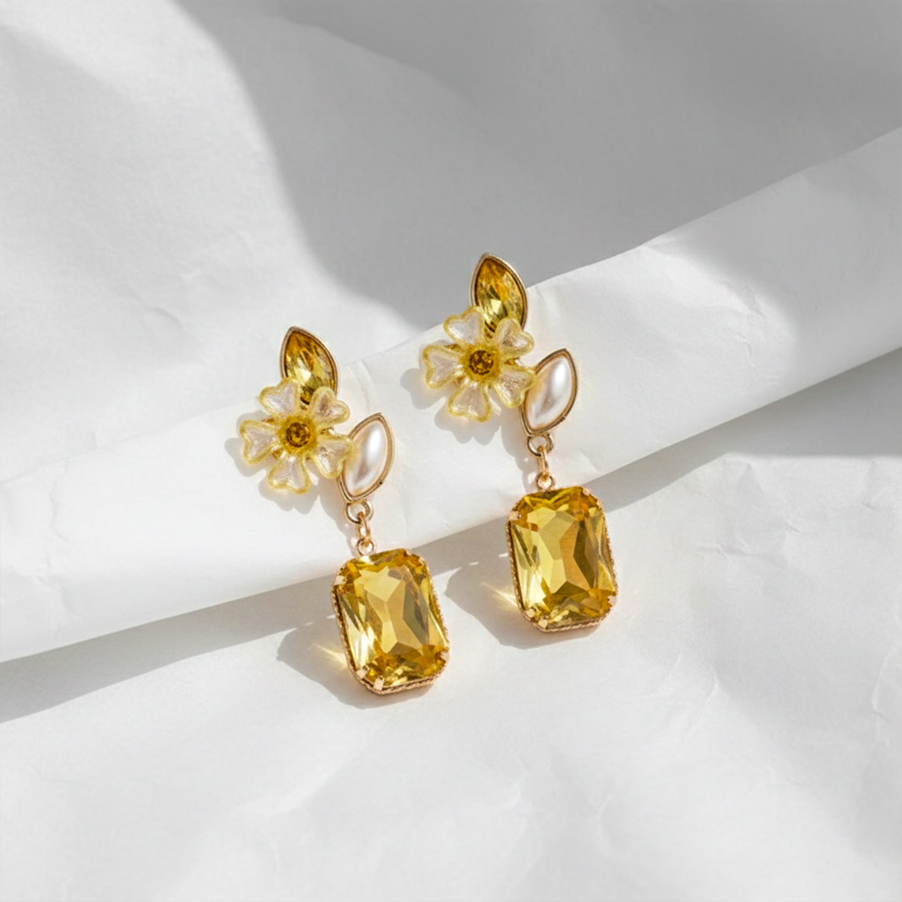 Yellow Bloom Cubic Zirconia Ear Studs GWE -245