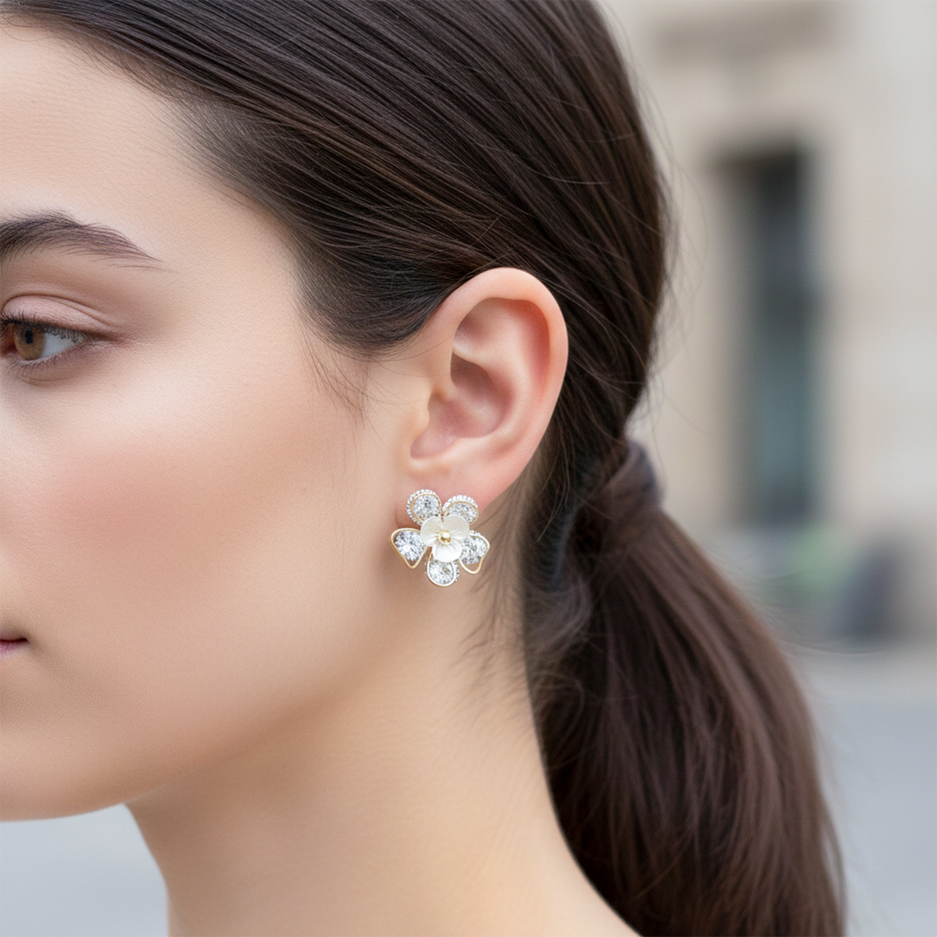 Bloom Crystal Floral Stud Earrings for women in Gold - Finora Jewels