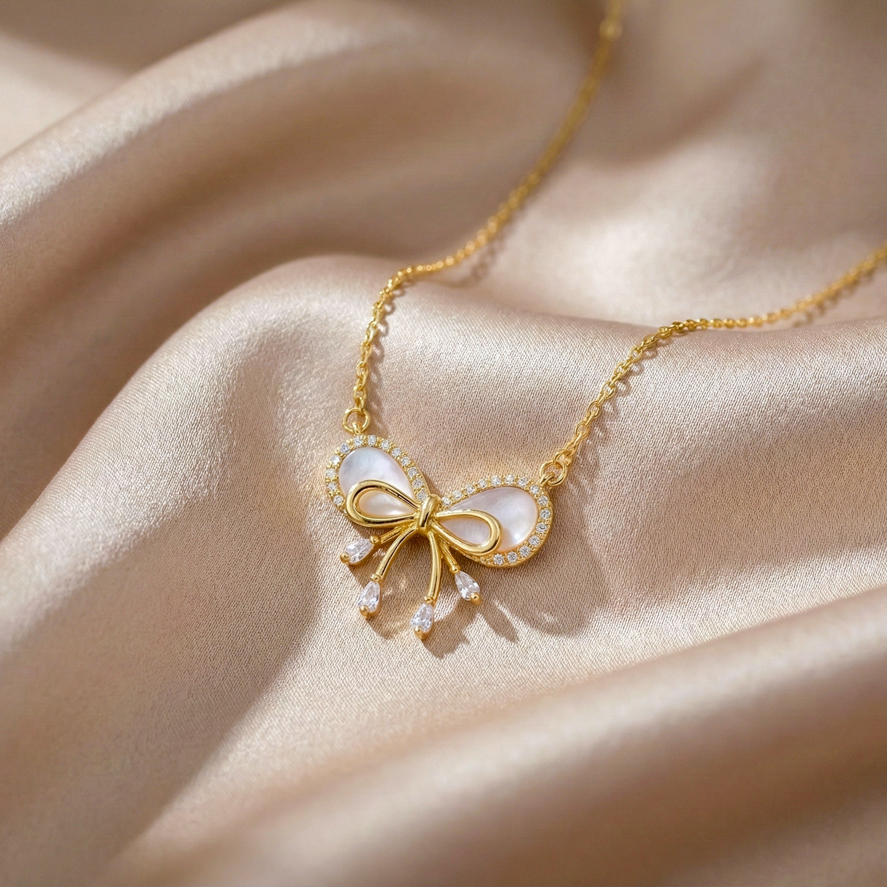 Gold Coquette Bow Necklace for women - Finora Jewels