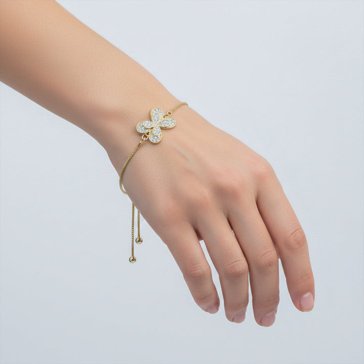 Gold Plated CZ Butterfly Adjustable Bracelet