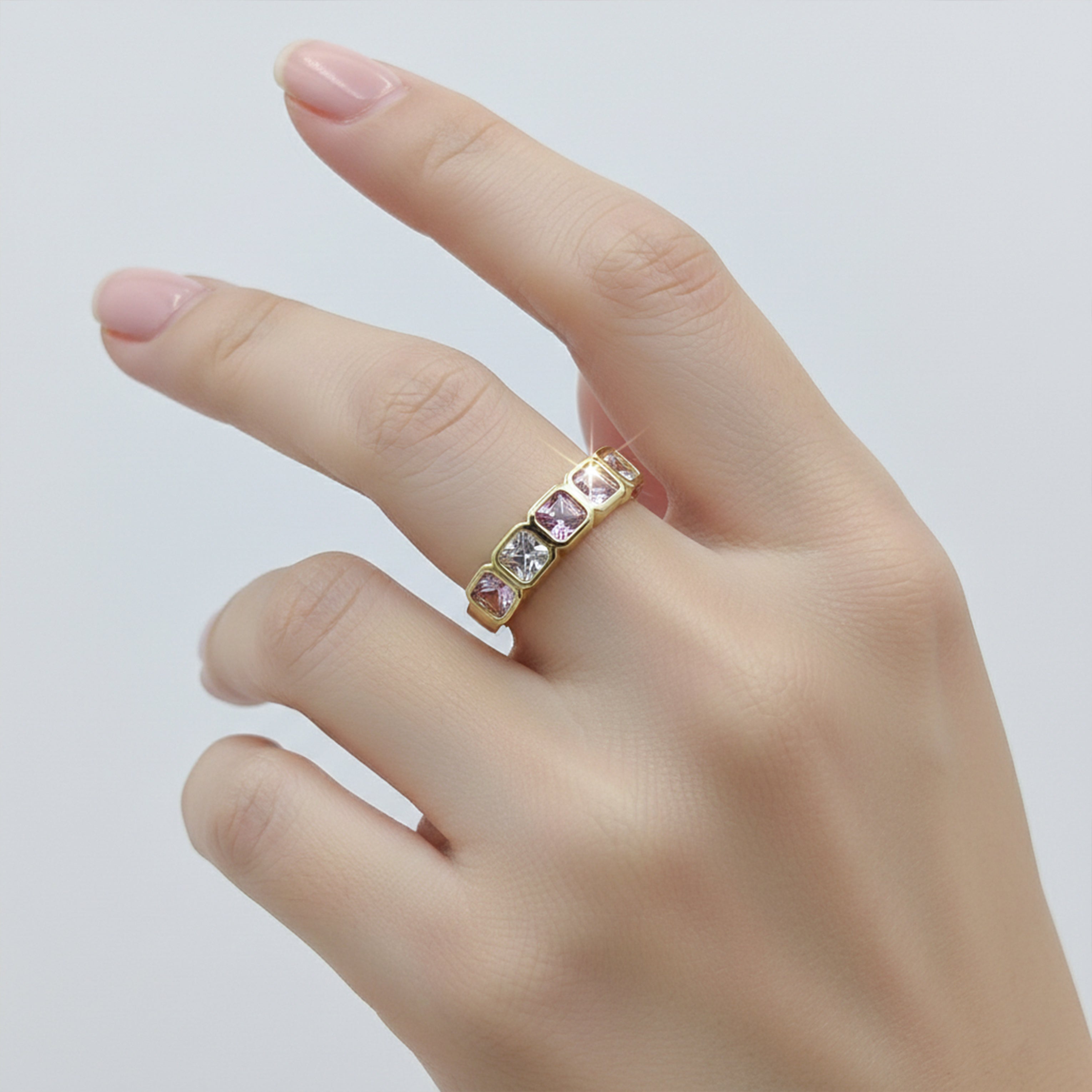 Pastel Square-Cut-Cut Cubic Zirconia Unclosed Band GWR -31
