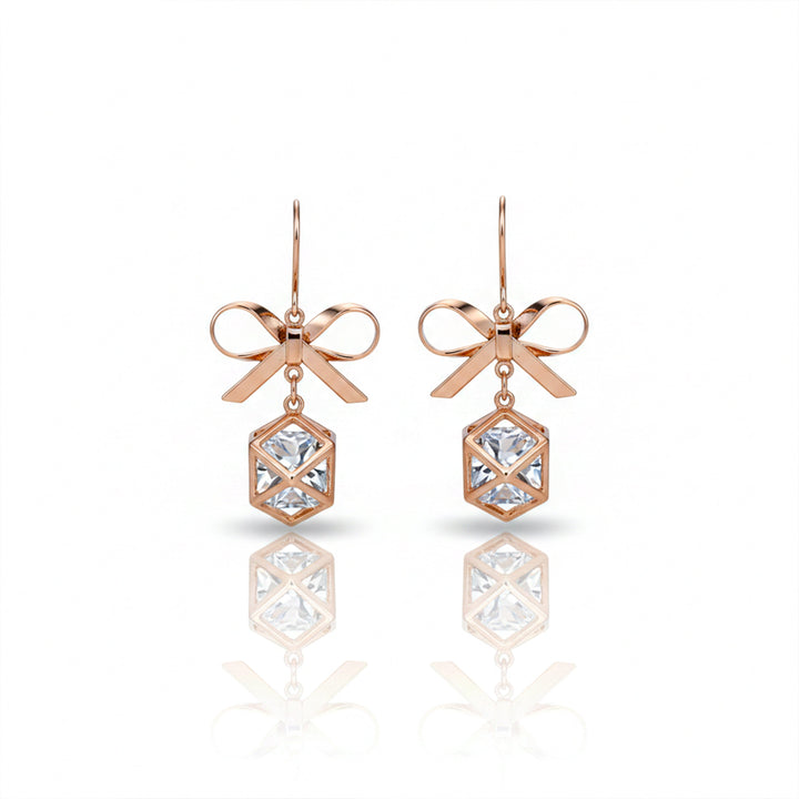 Rosette Gold Bow Ear Studs GWE -120