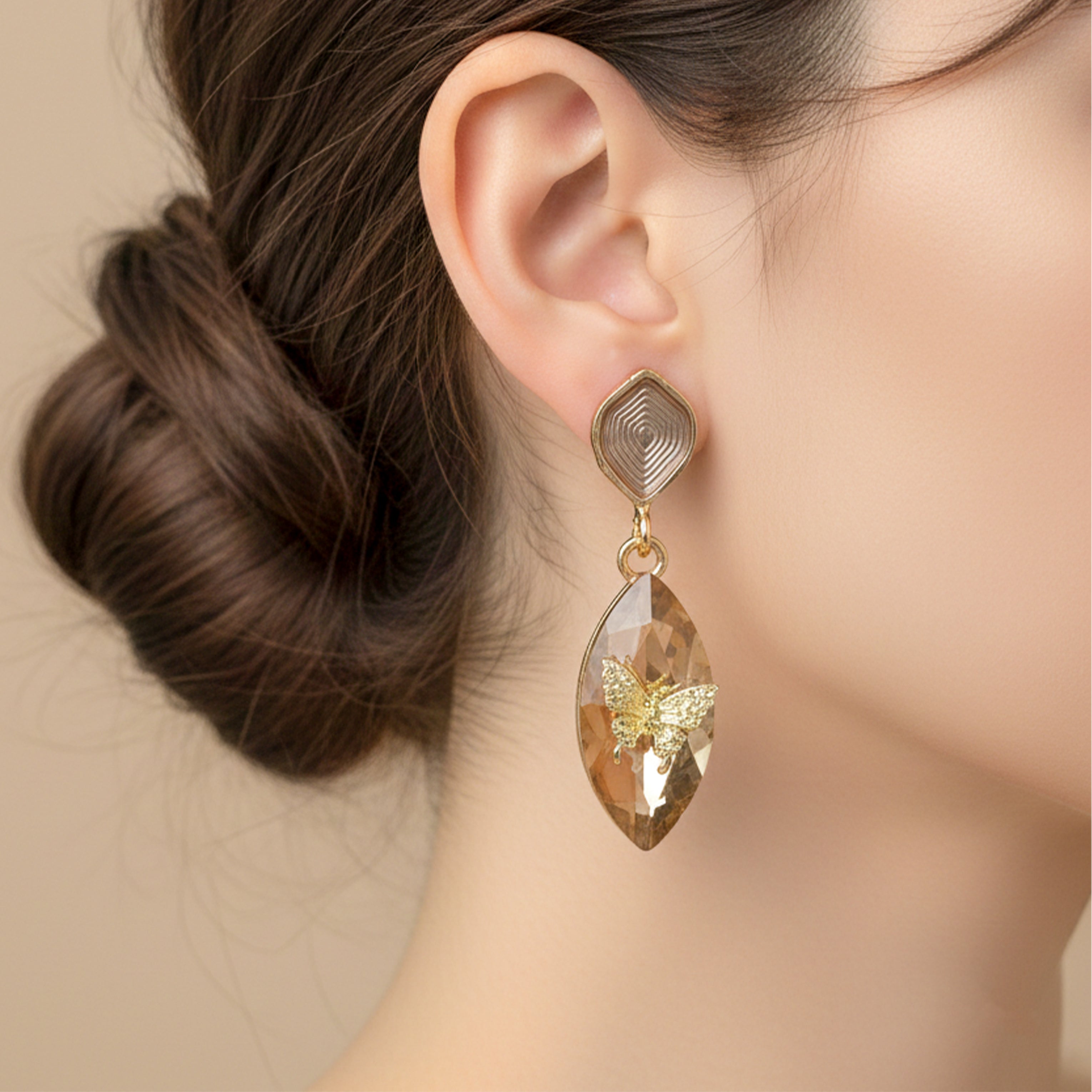 Champagne Butterfly Stud Earrings for women in Gold - Finora Jewels
