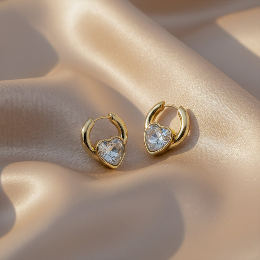 Gold Crystal Heart Hoop Hoop Earrings for women - Finora Jewels