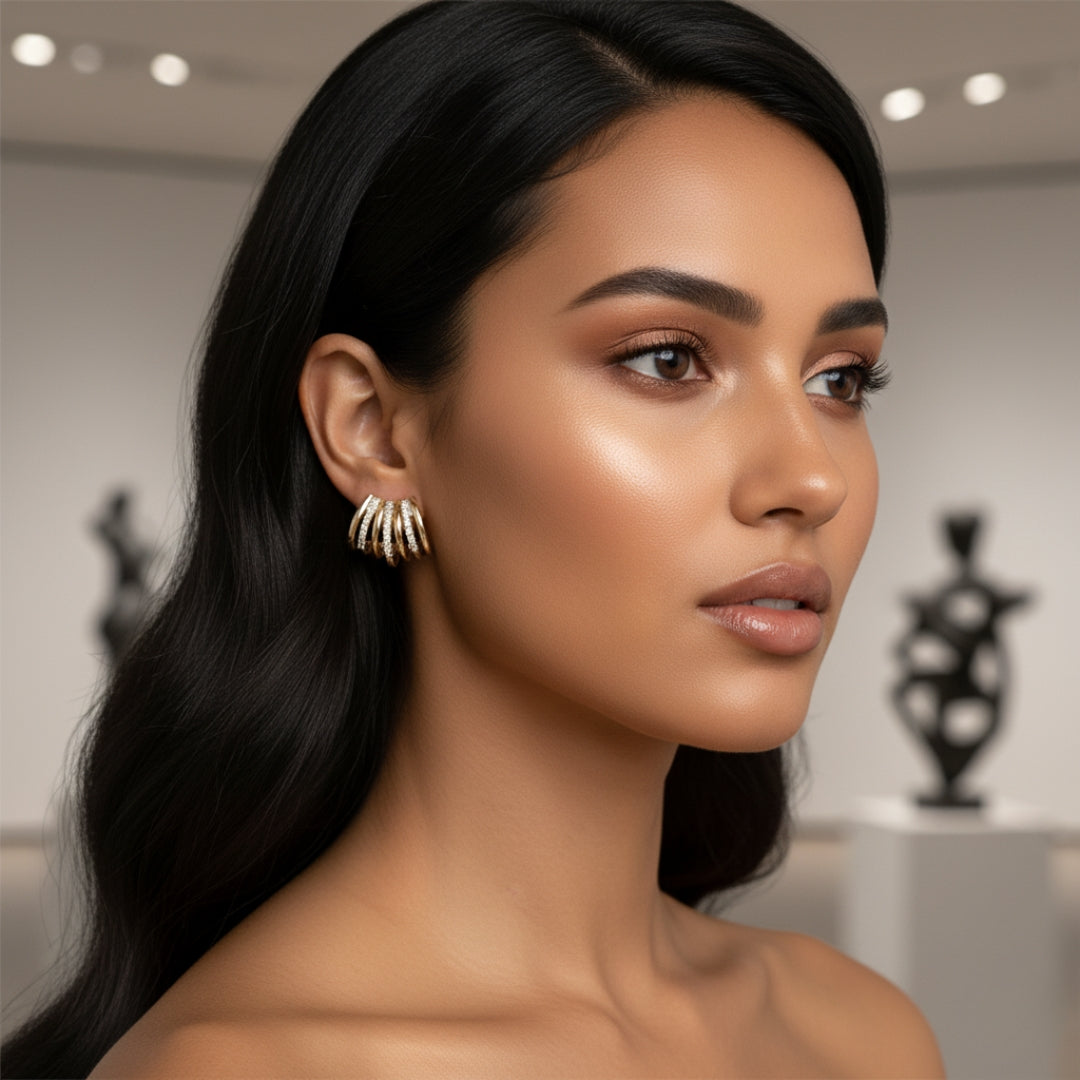 Gold-Toned Wave Studs Earring GWE -6
