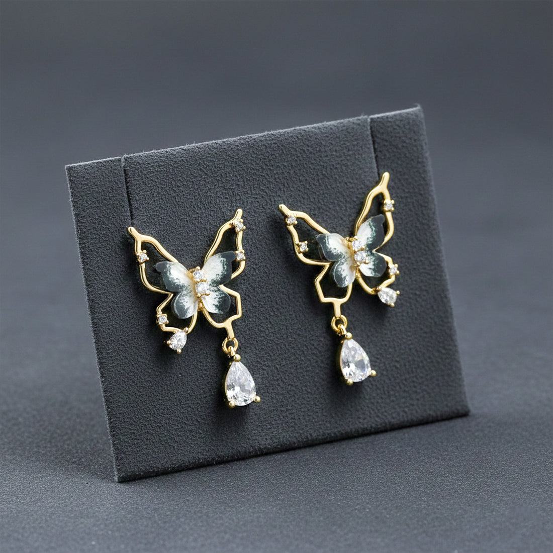 Gold Butterfly Crystal Drop Stud Earrings for women - Finora Jewels