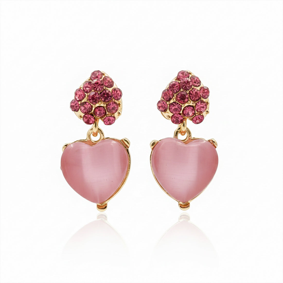 Pink Heart Crystal Stud Earrings for women in Gold - Finora Jewels