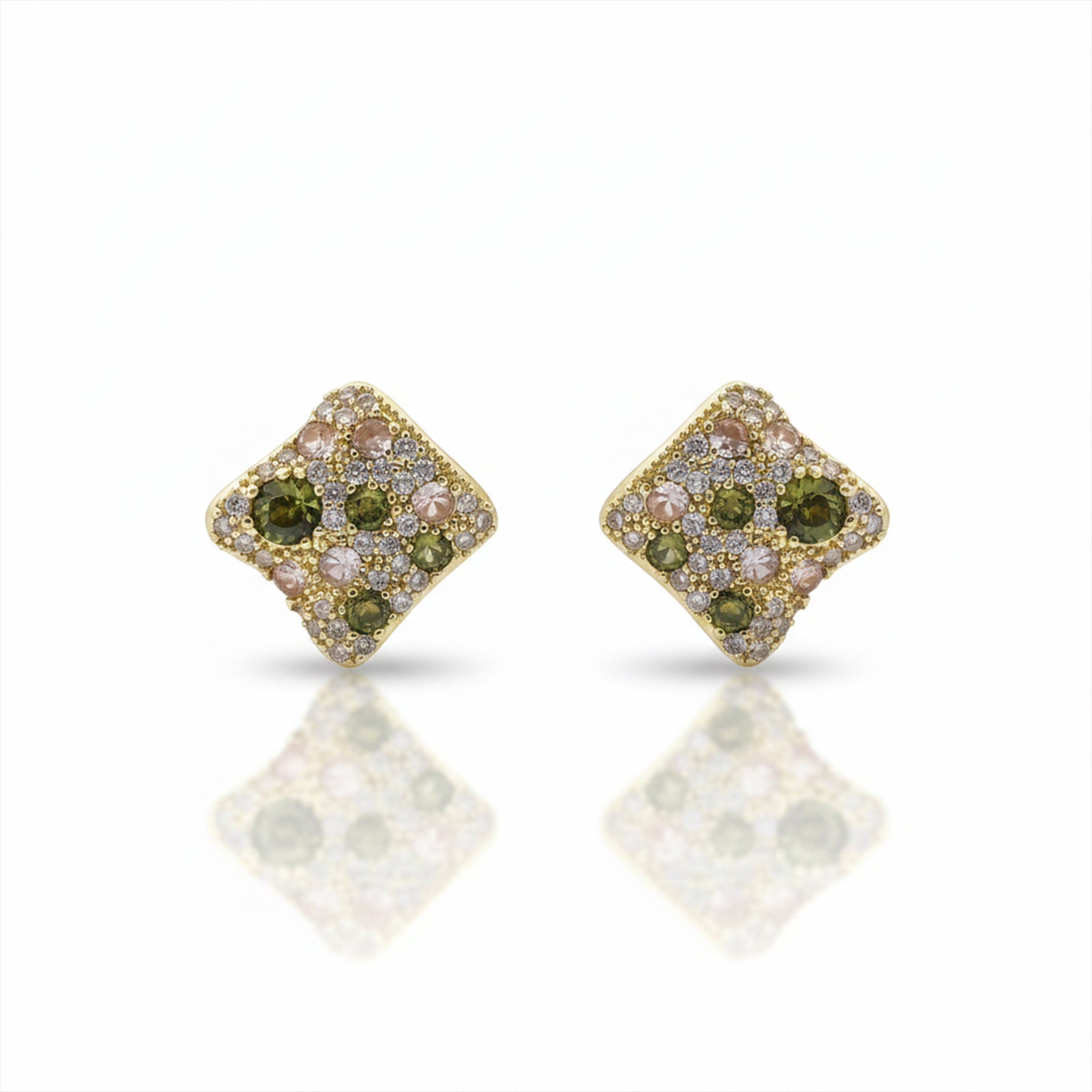 Multicolor Cubic Zirconia Square-Cut-Cut Post Ear Studs GWE -139