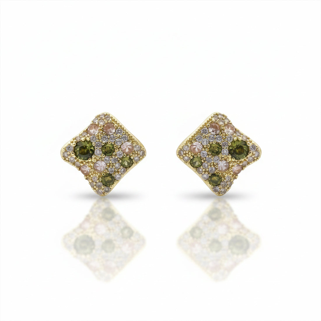 Multicolor Cubic Zirconia Square-Cut-Cut Post Ear Studs GWE -139