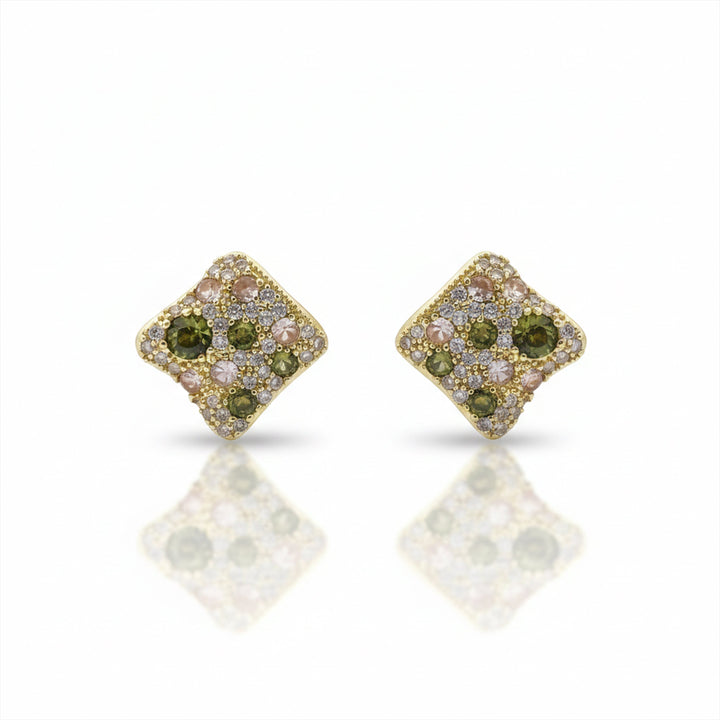 Multicolor Cubic Zirconia Square-Cut-Cut Post Ear Studs GWE -139