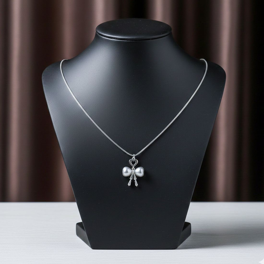 Silver Moti Bow Love Locket Link Set GWN -52