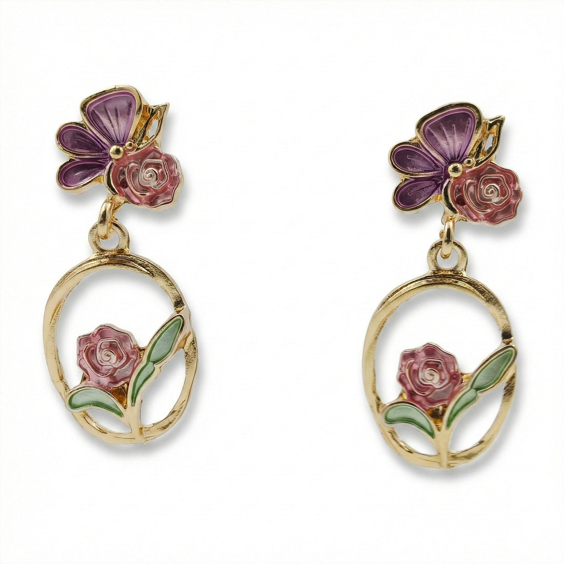 Women Stud Earrings Butterfly & Floral Drop Gold jewellery - Finora Jewels
