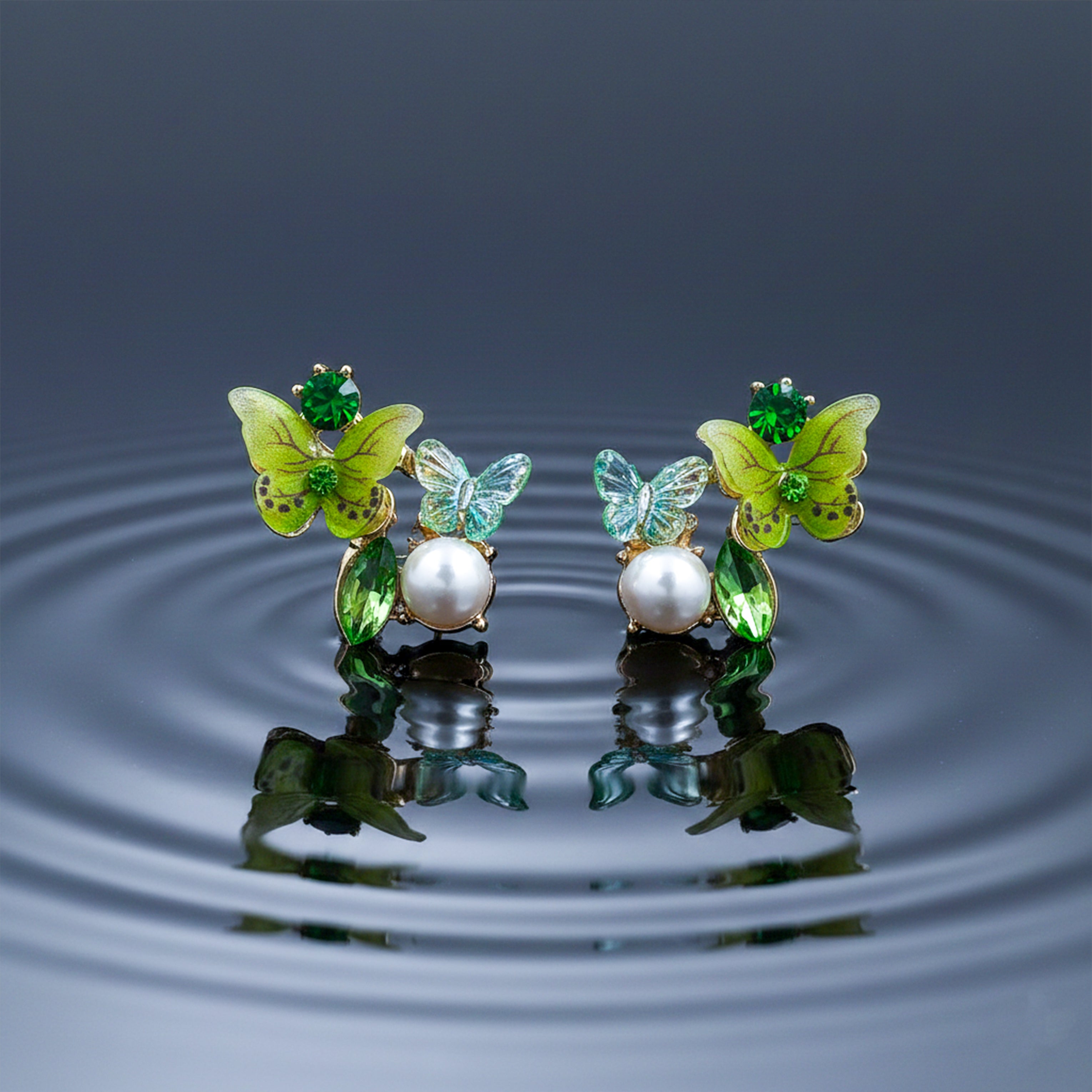 Women Stud Earrings Green Butterfly -212 Gold jewellery - Finora Jewels