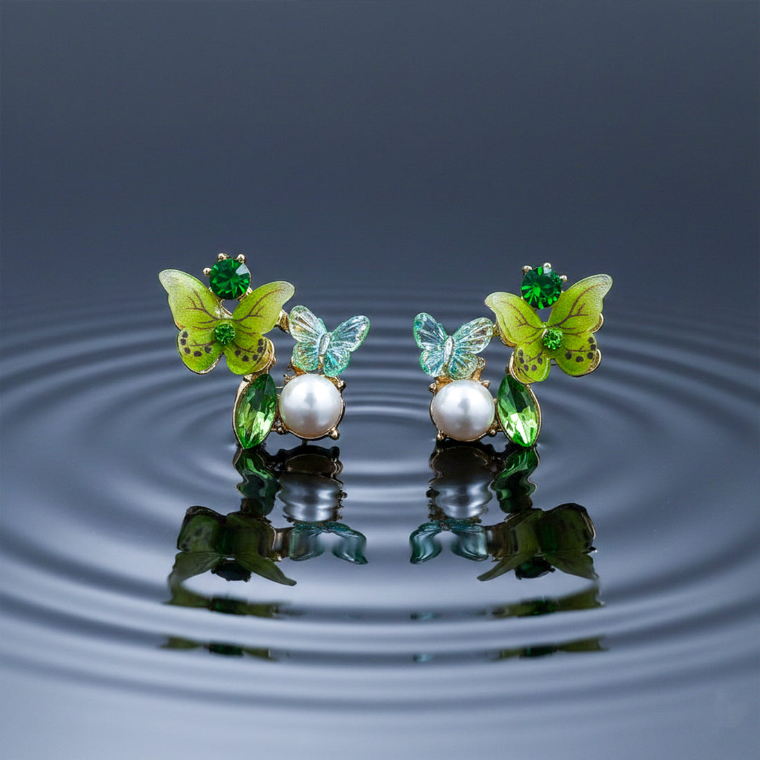 Women Stud Earrings Green Butterfly -212 Gold jewellery - Finora Jewels