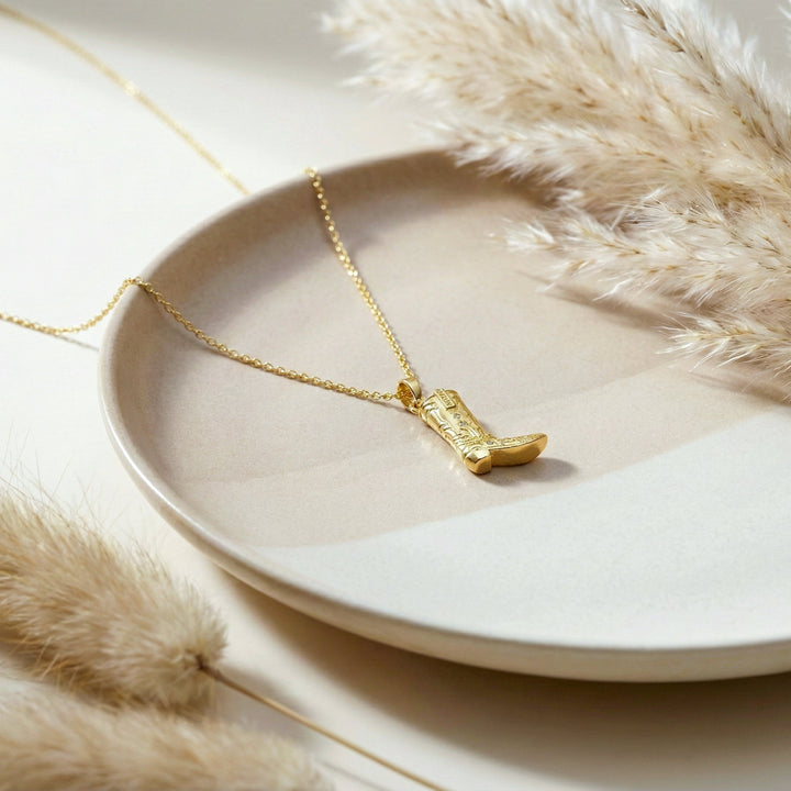 Gold Plated Cowboy Boot Charm Necklace