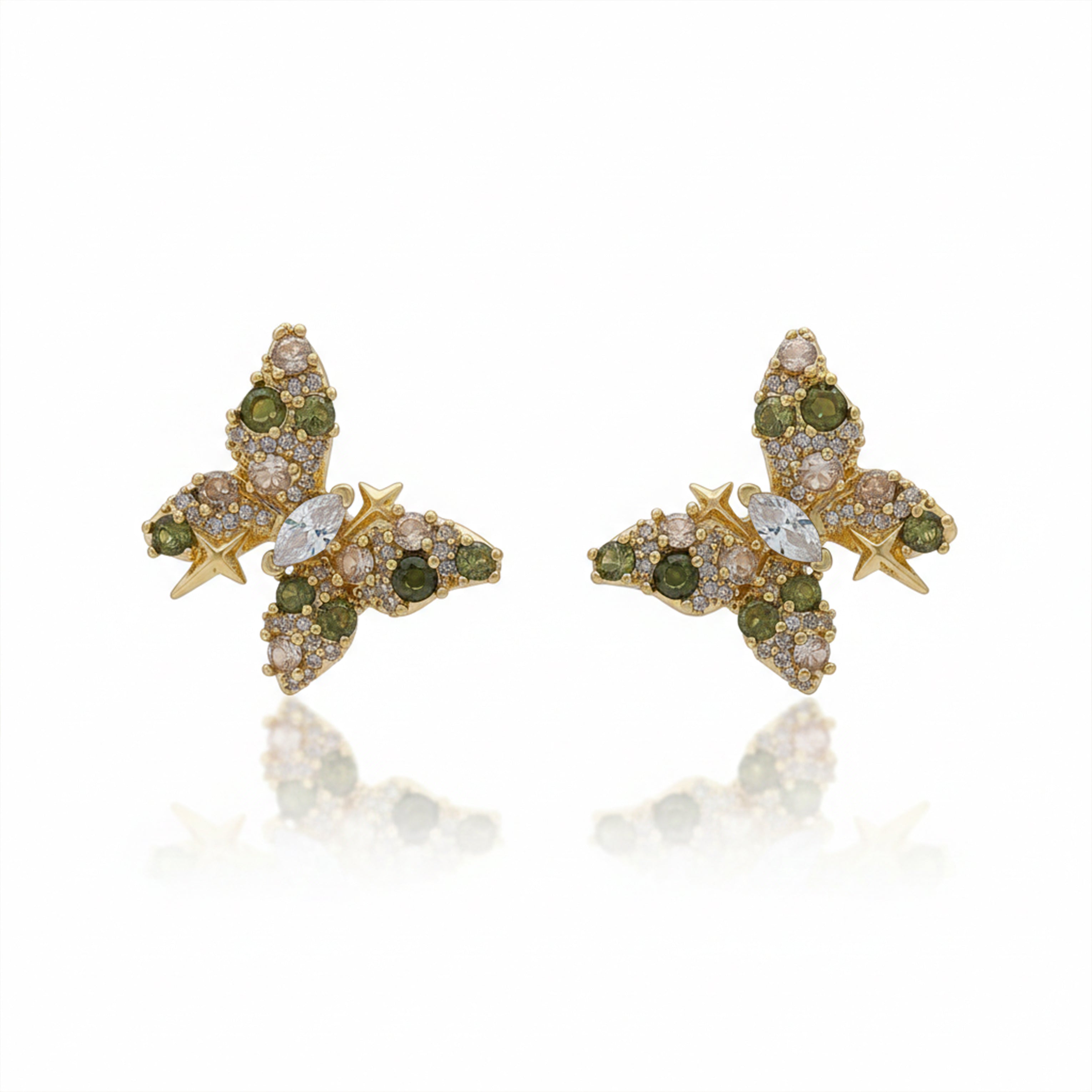 Multicolor Butterfly Crystal Stud Stud Earrings for women in Gold - Finora Jewels