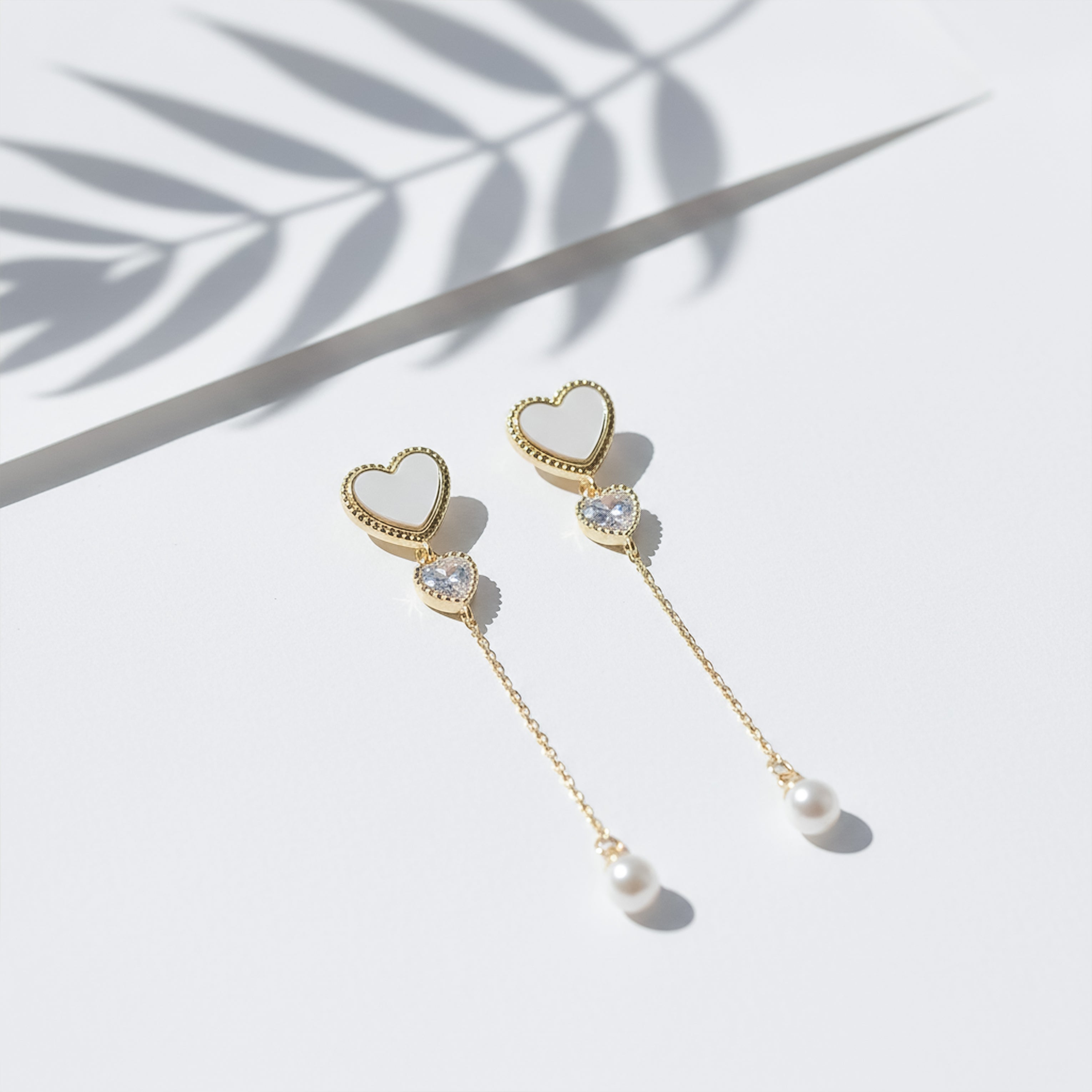 Women Stud Earrings Pearl Chain Drop Gold jewellery - Finora Jewels