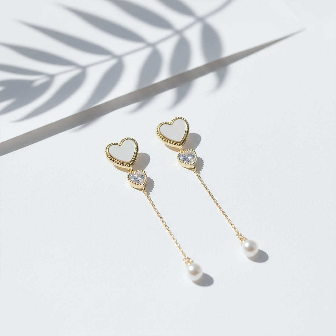 Women Stud Earrings Pearl Chain Drop Gold jewellery - Finora Jewels