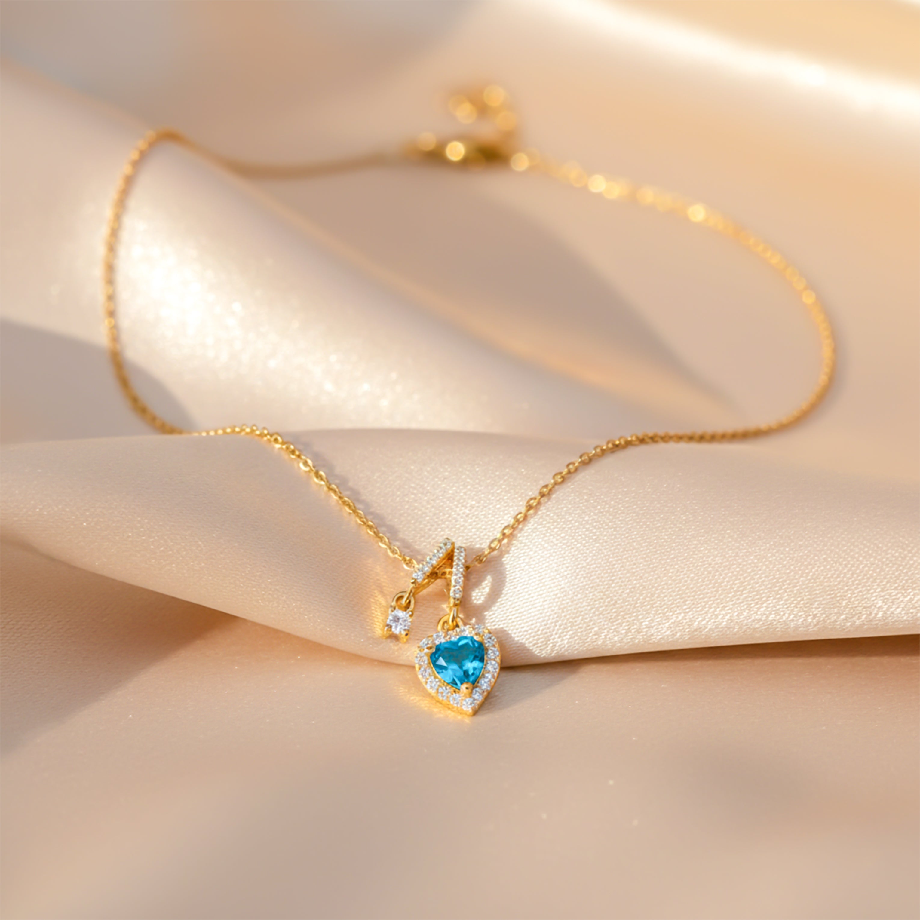 Women Necklace Blue Heart Drop Gold jewellery - Finora Jewels