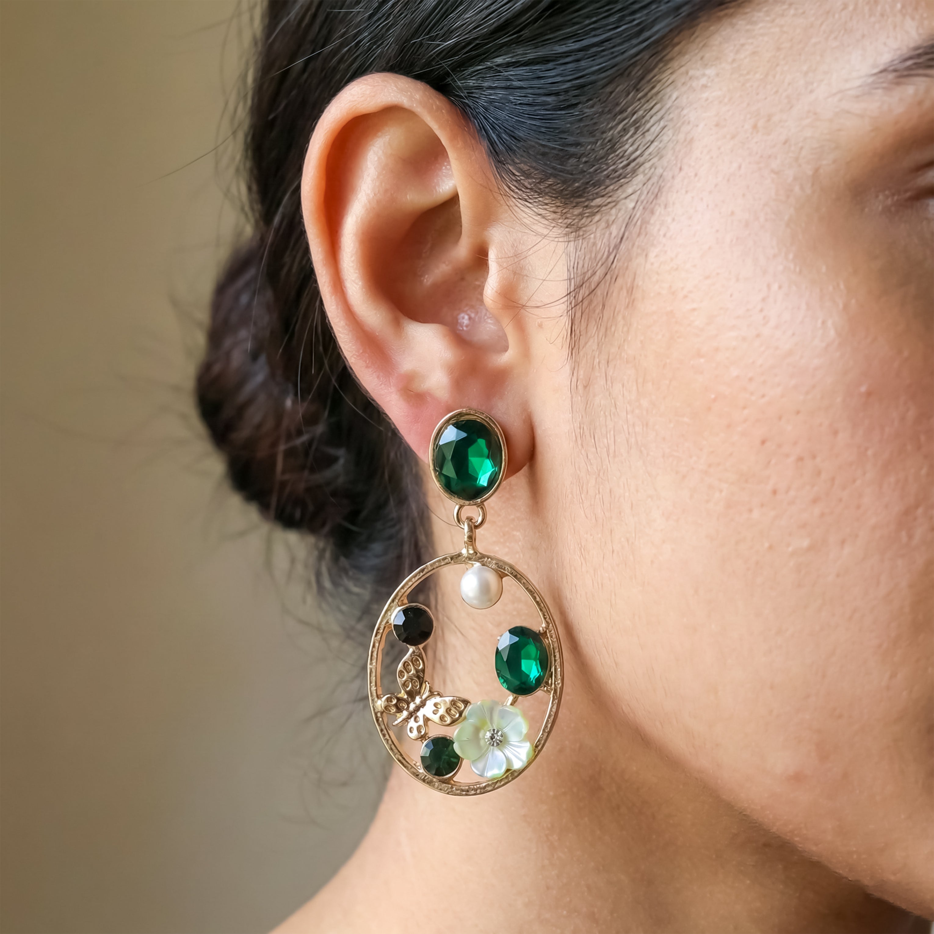 Vintage-Style Nature-Inspired Dangle Stud Earrings for women in Gold - Finora Jewels