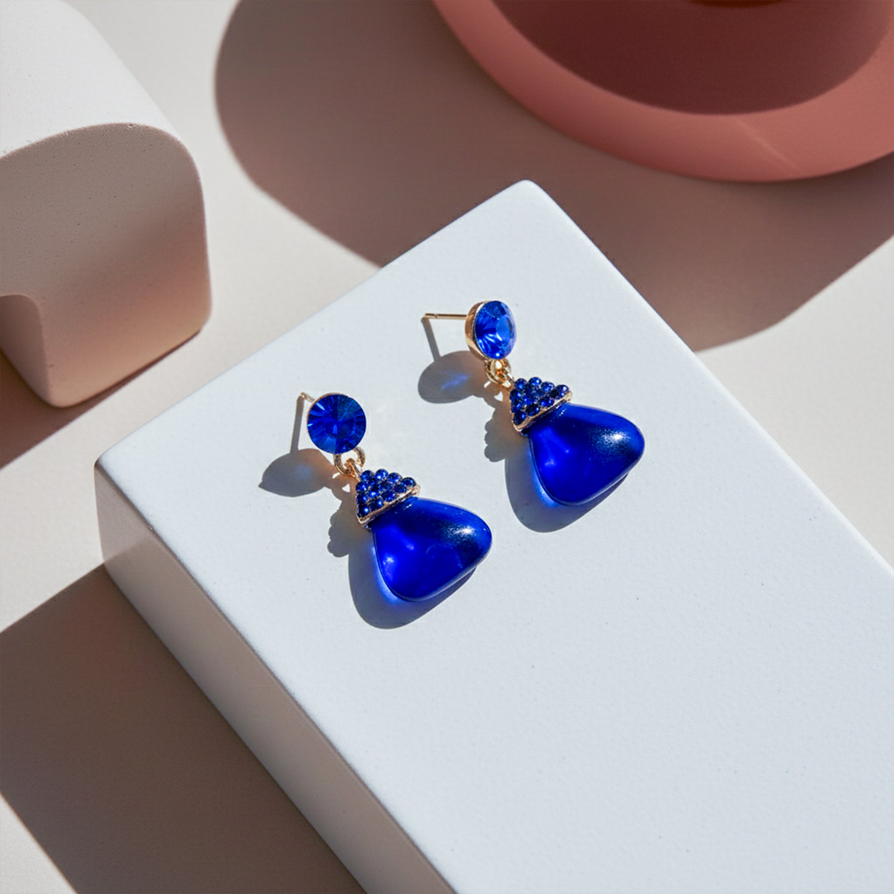 Regal Blue Pear-Cut Ear Studs GWE -215