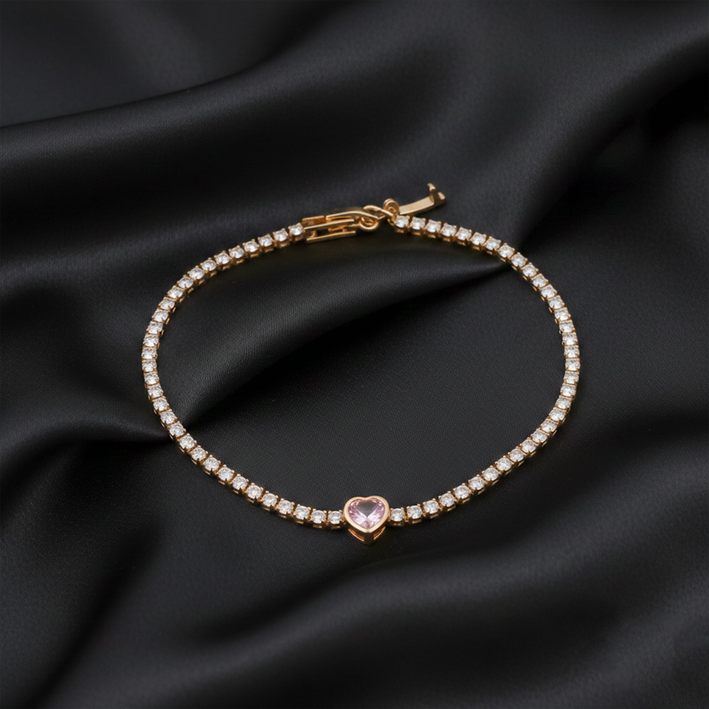 Women Bracelet Pink Heart Tennis Gold jewellery - Finora Jewels