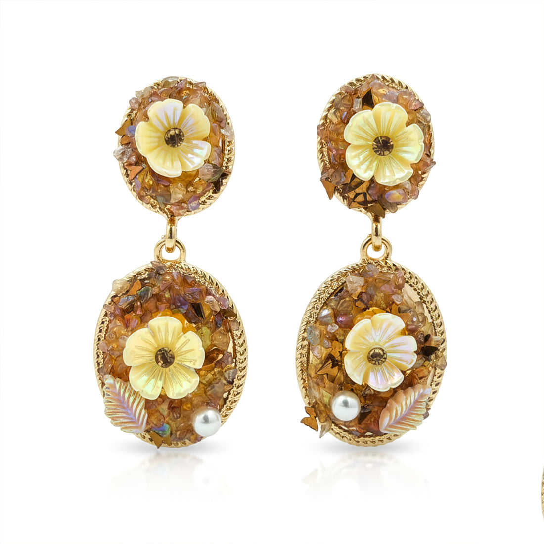 Gold Floral Drop Earrings for women - Finora Jewels