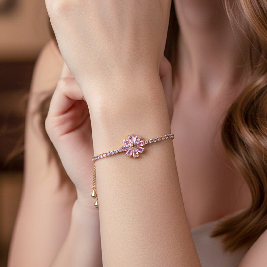 Women Bracelet Pink Floral Gold jewellery - Finora Jewels