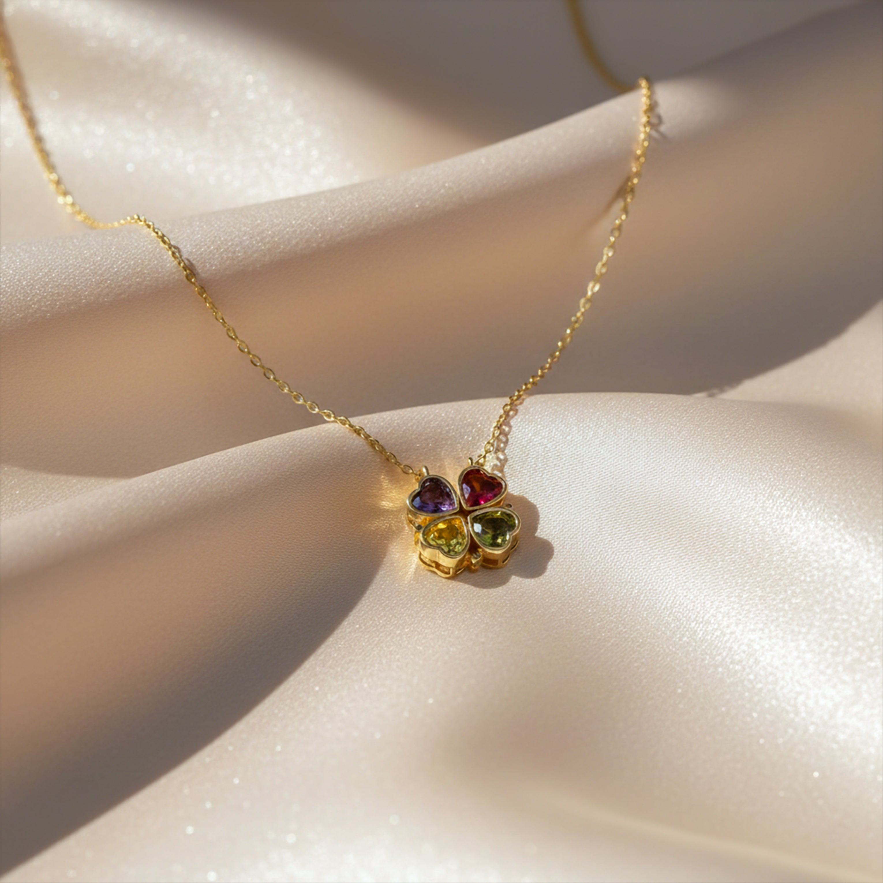 Multicolor Heart Clover Necklace for women in Gold - Finora Jewels
