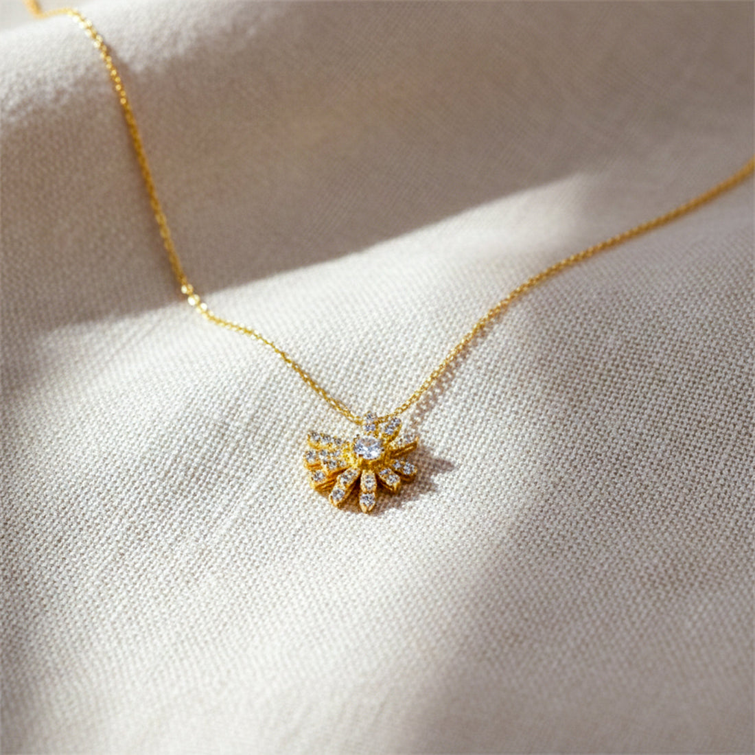 Gold Pavé Petal Sunburst Necklace for women - Finora Jewels