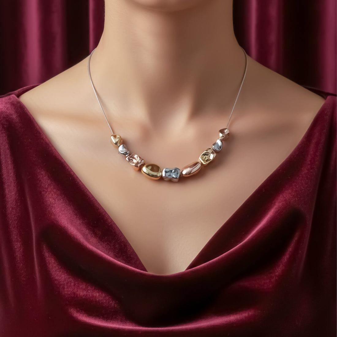 Trio Sculpted Bead Necklace for women in Gold - Finora Jewels