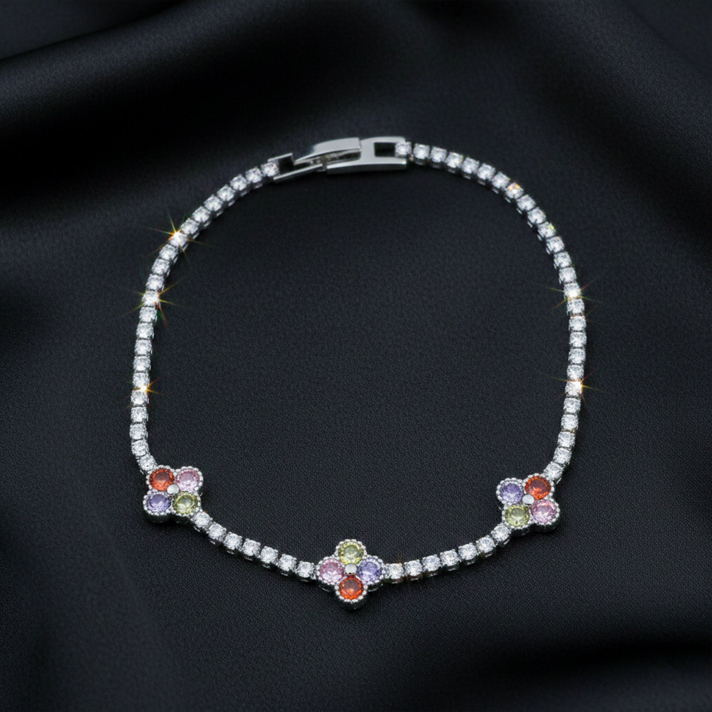 Women Bracelet Multicolor Floral Accent Tennis Silver jewellery - Finora Jewels