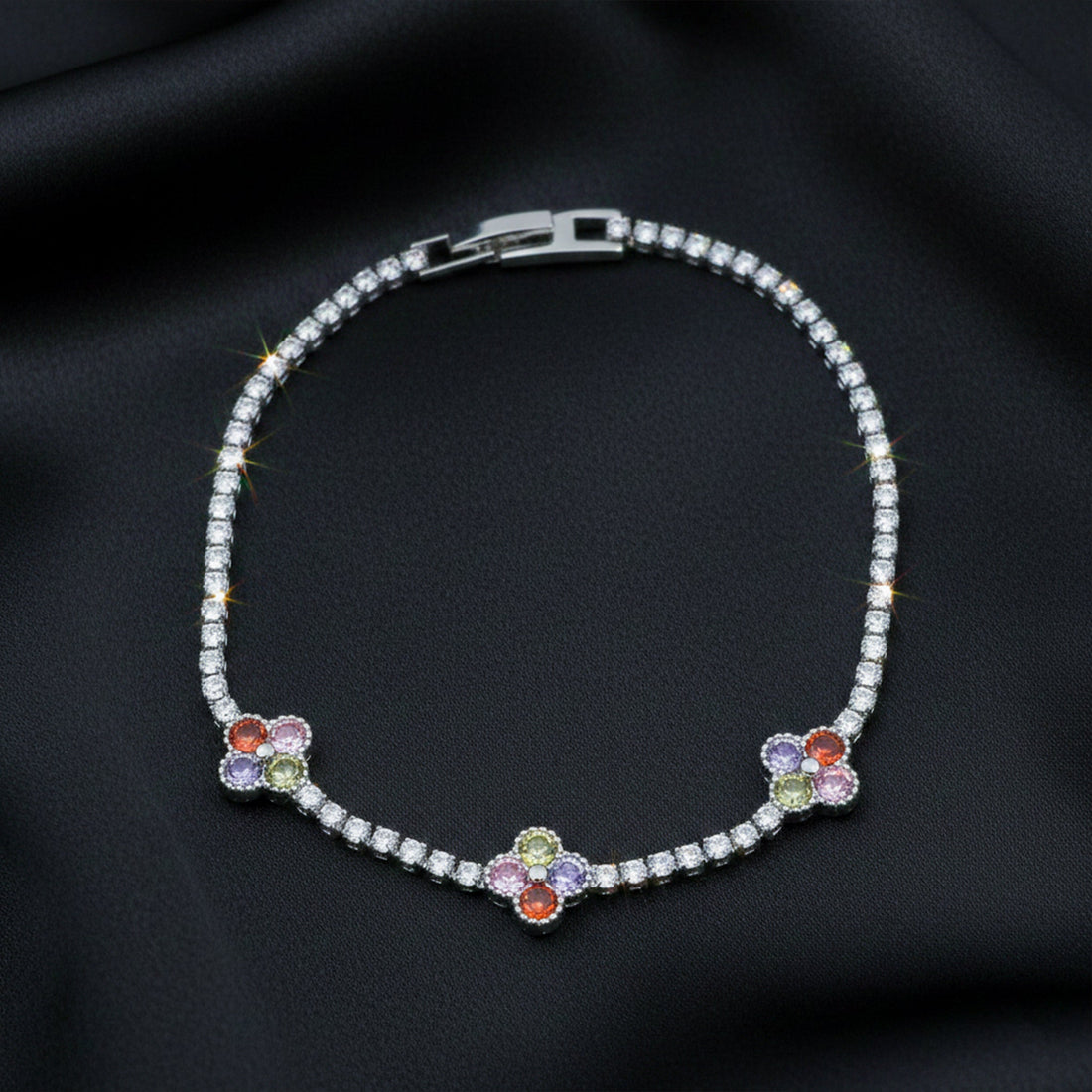 Women Bracelet Multicolor Floral Accent Tennis Silver jewellery - Finora Jewels