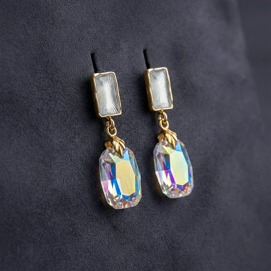 Women Stud Earrings Iridescent Crystal Drop Gold jewellery - Finora Jewels
