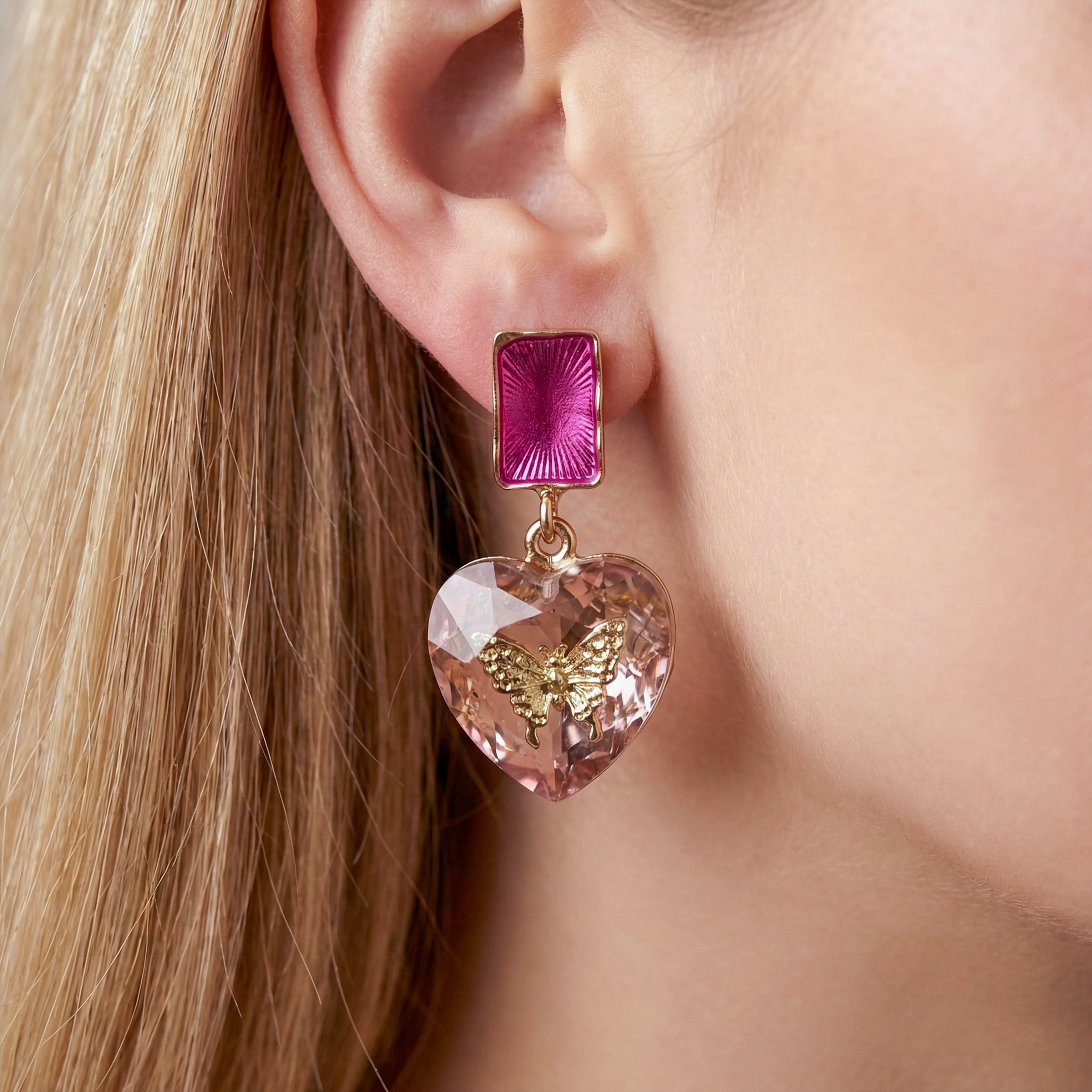 Women Stud Earrings Purple & Heart Butterfly Gold jewellery - Finora Jewels