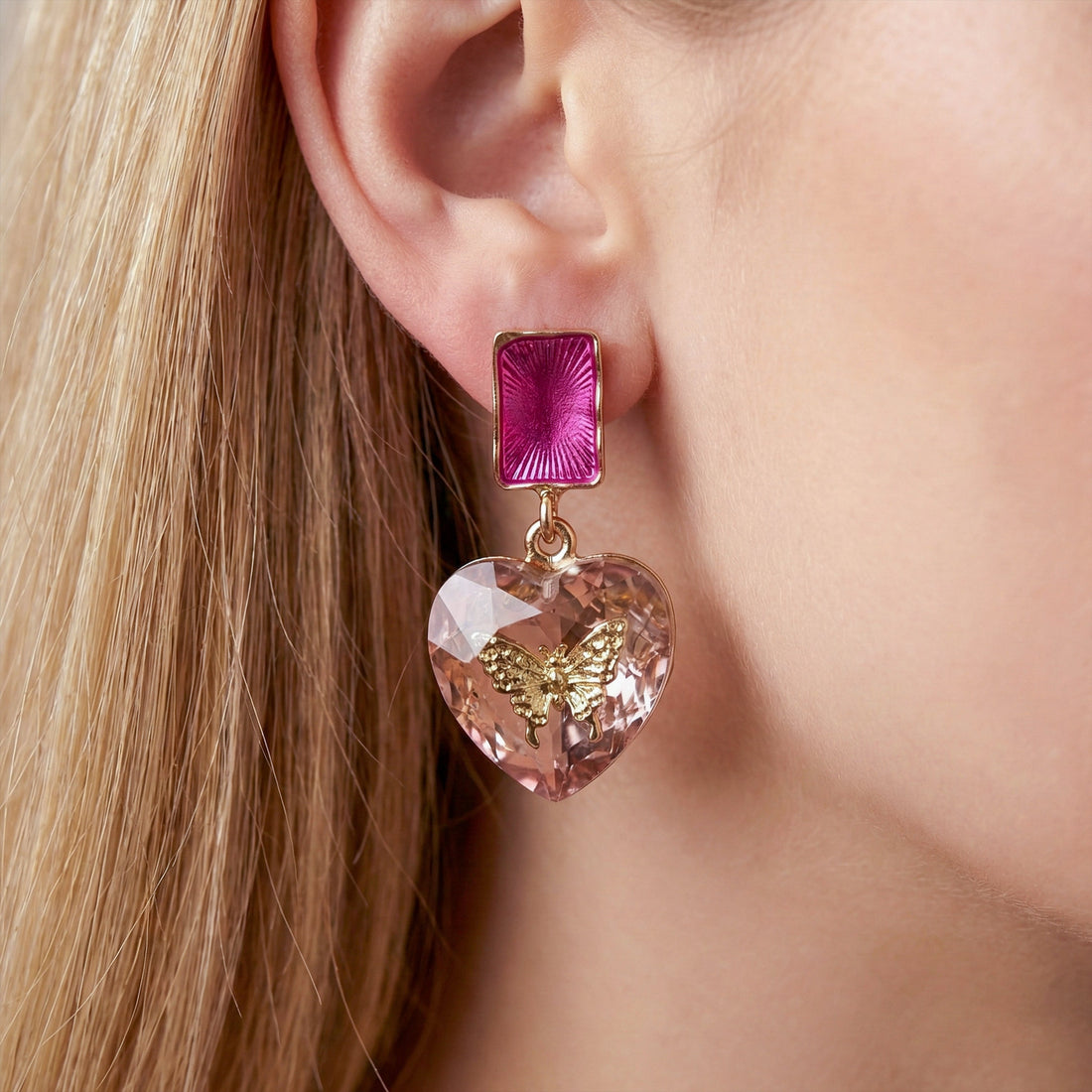 Women Stud Earrings Purple & Heart Butterfly Gold jewellery - Finora Jewels