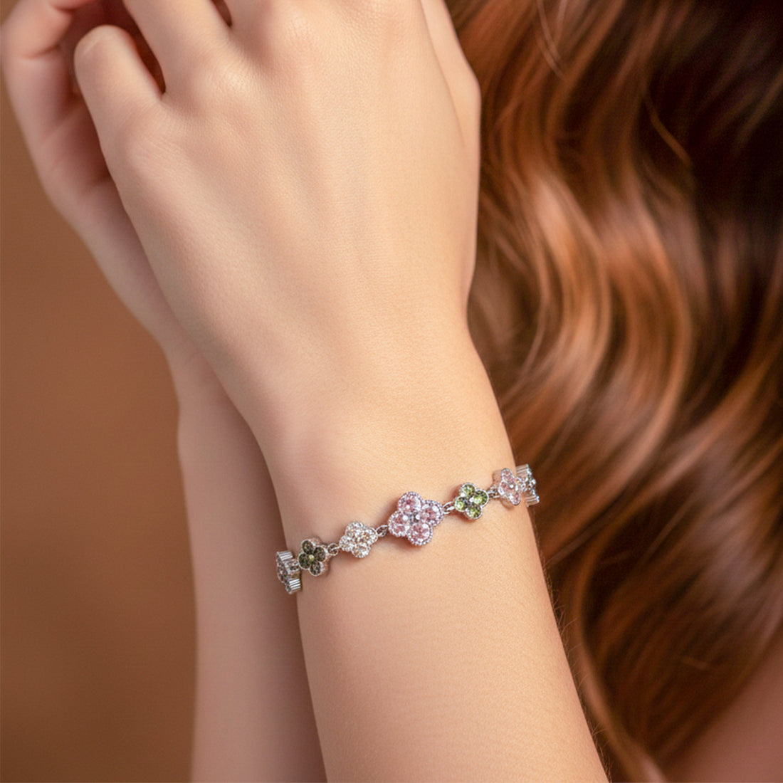 Multicolor Floral Tennis Bracelet for women in Silver - Finora Jewels