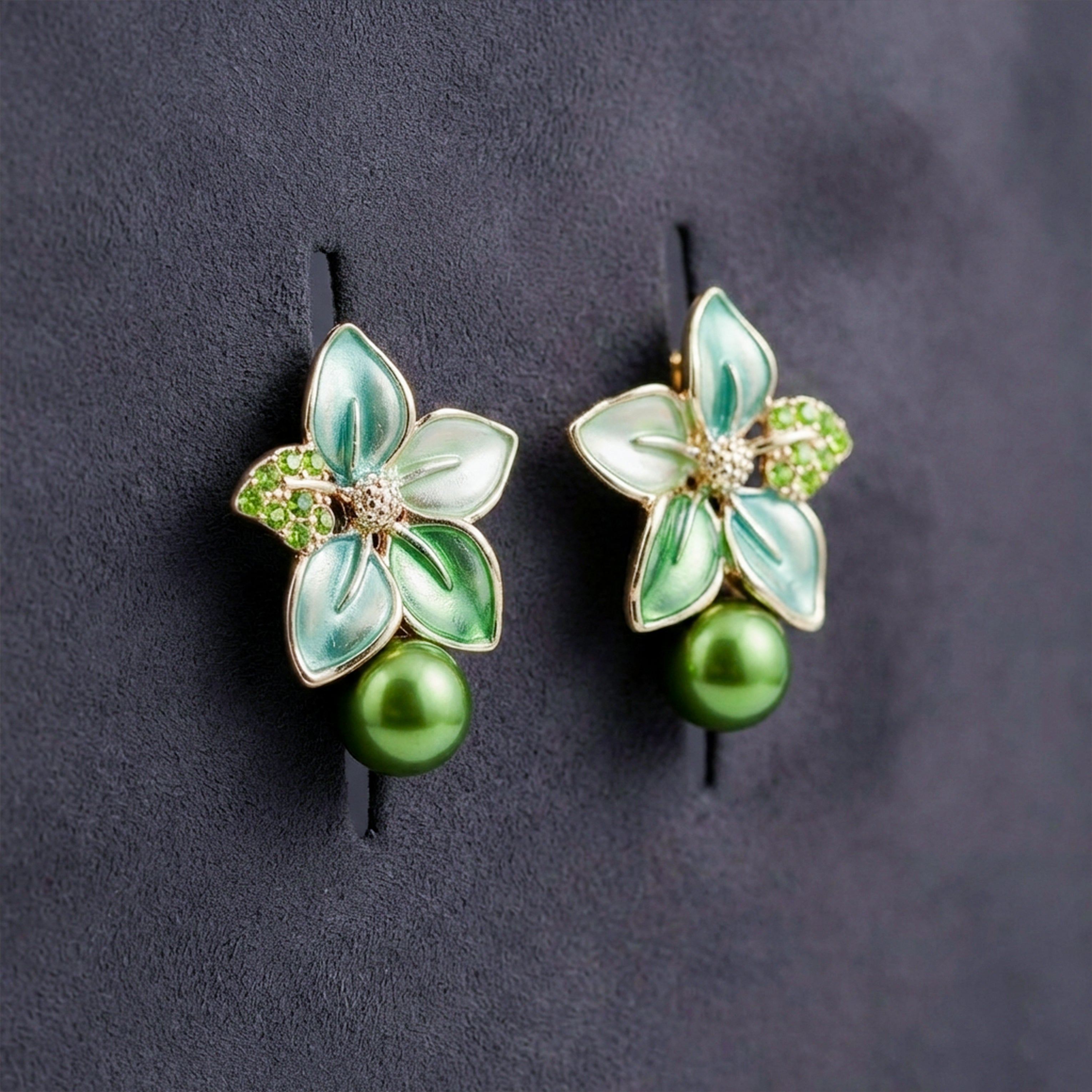 Women Stud Earrings Enamel Pearl Gold jewellery - Finora Jewels
