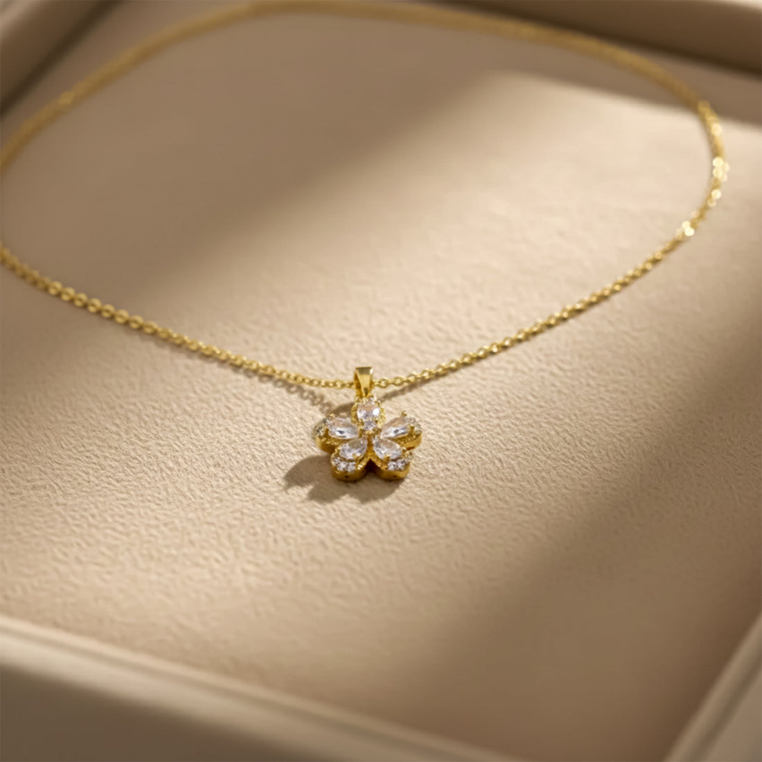 Women Necklace Dainty Crystal Flower Gold jewellery - Finora Jewels