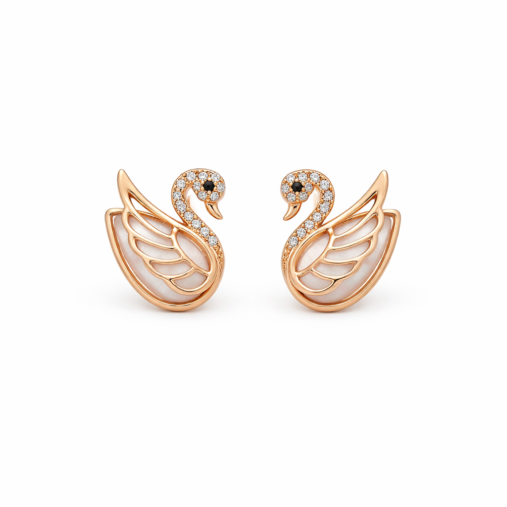 Swan Crystal Stud Stud Earrings for women in Rose Gold - Finora Jewels