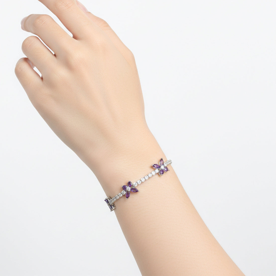 Purple Floral Accent Tennis Bracelet for women in Silver - Finora Jewels