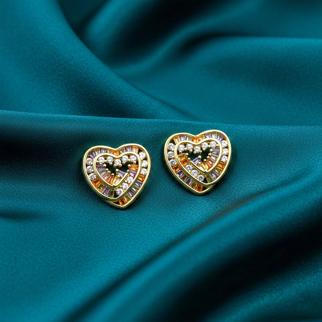 Multicolo Heart Stud Stud Earrings for women in Gold - Finora Jewels