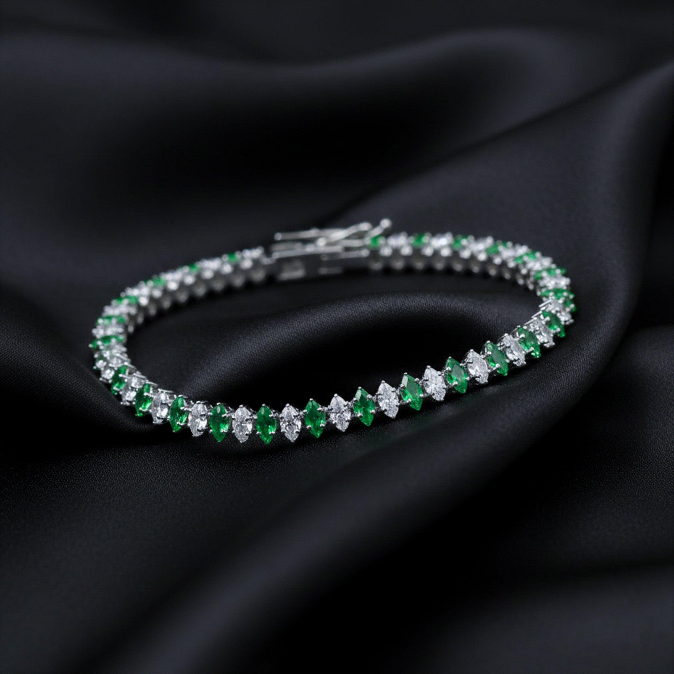 Gold Emerald Alternating Marquise Tennis Bracelet for women - Finora Jewels