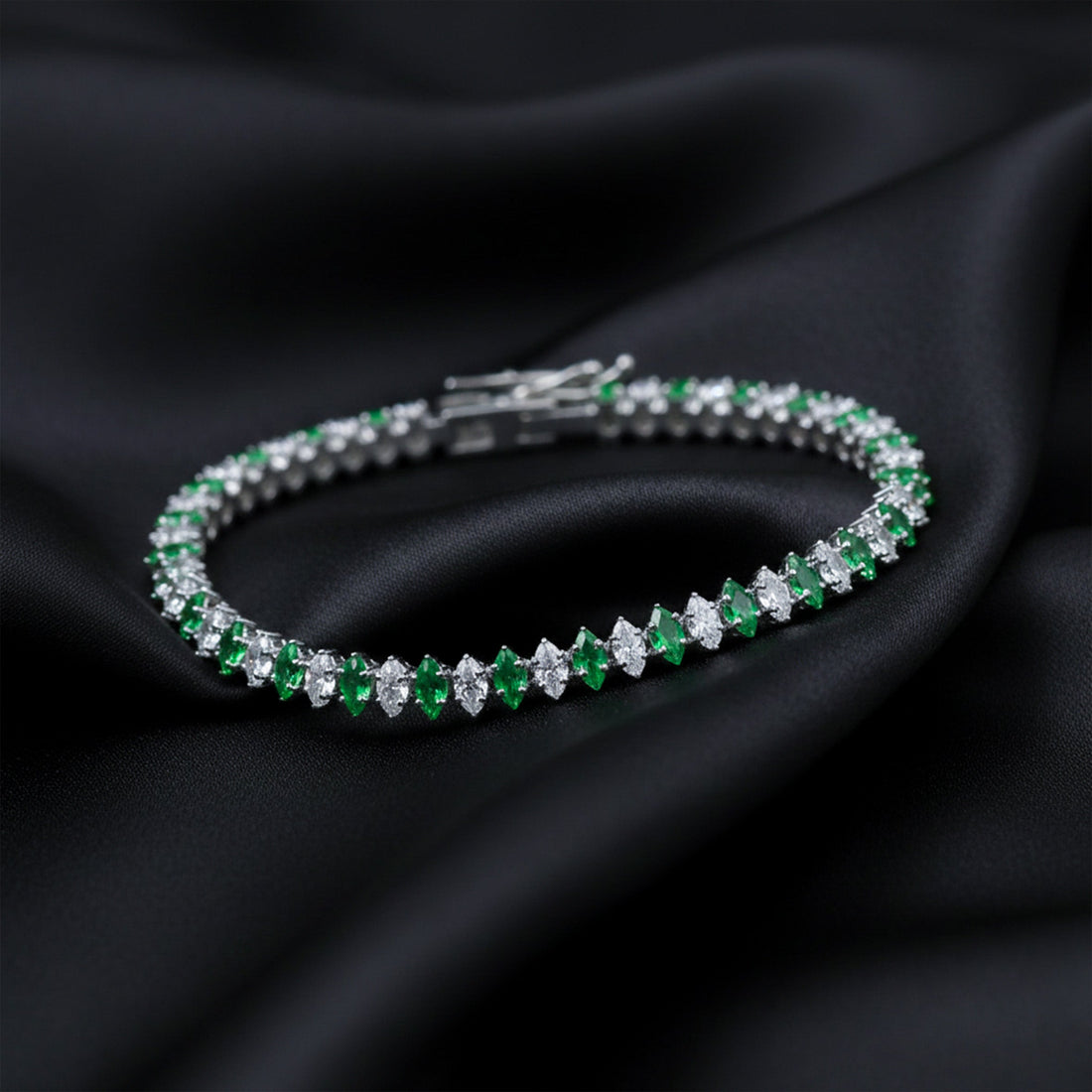 Gold Emerald Alternating Marquise Tennis Bracelet for women - Finora Jewels
