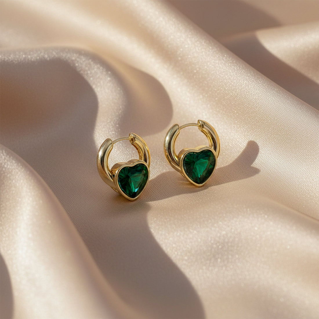 Women Hoop Earrings Emerald Heart Hoop Gold jewellery - Finora Jewels