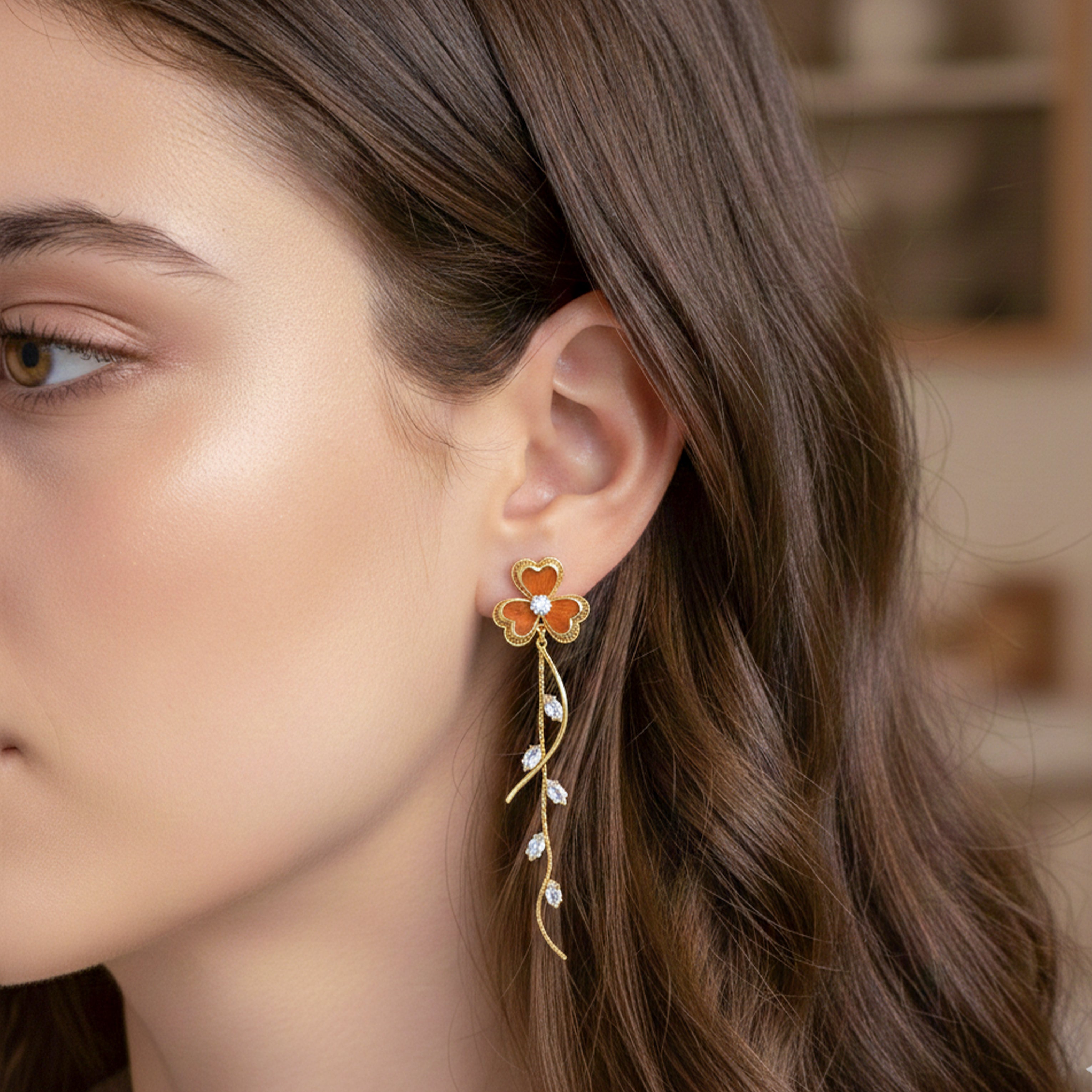 Women Stud Earrings Vine Drop Gold jewellery - Finora Jewels