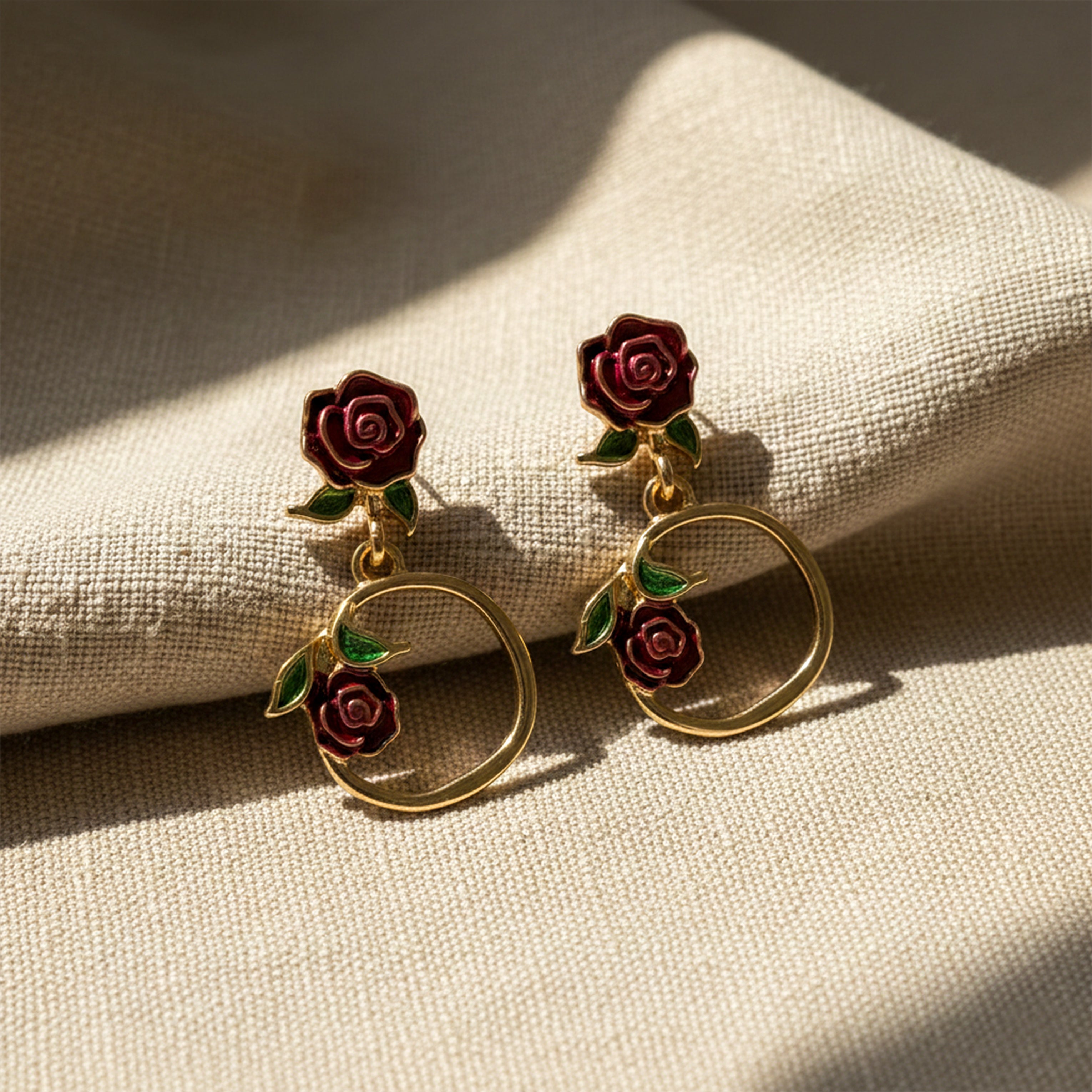 Floral Hoop Drop Stud Earrings for women in Gold - Finora Jewels