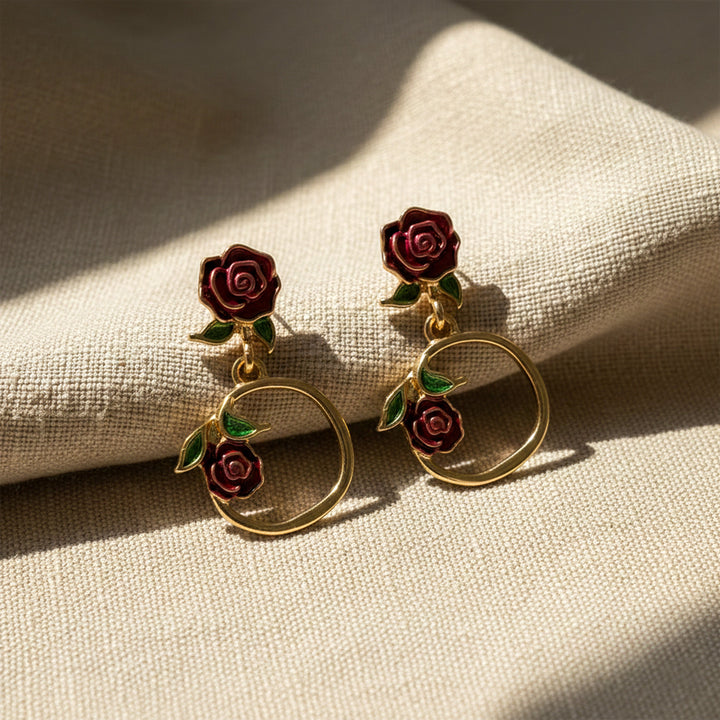 Rosette Bloom Hoop Dangle Ear Studs GWE -175