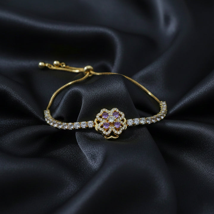 Gold Plated Floral Adjustable Tennis Bracelet
